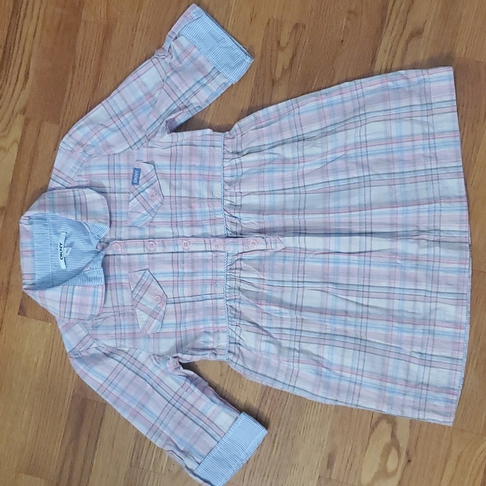 Dkny plaid girl dress pink/blue size L